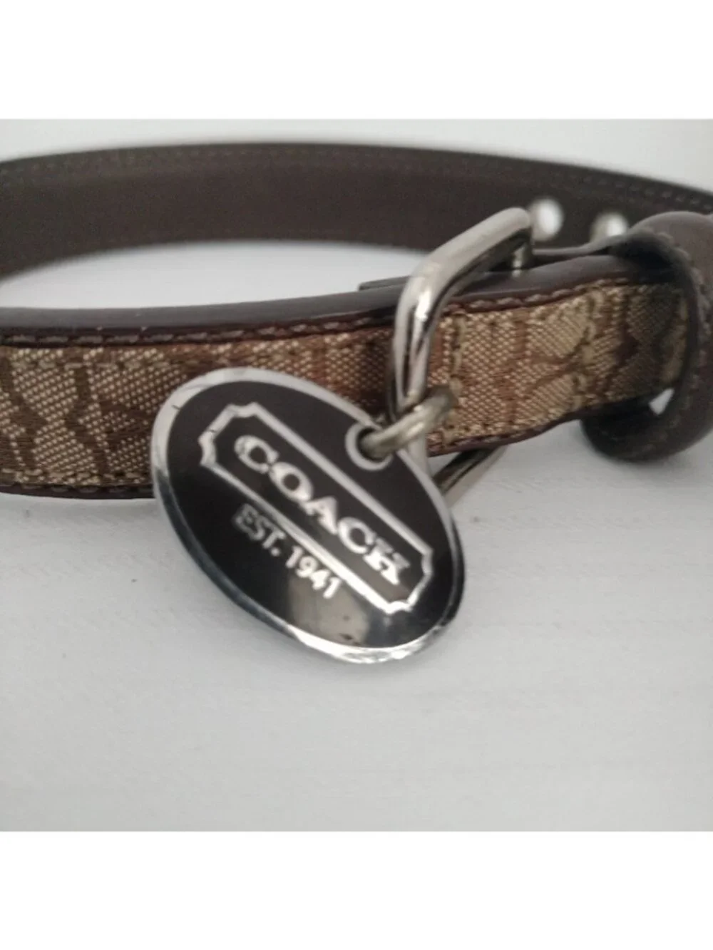 Coach Signature Pet Choker Beige & Brown Small 4003 New
